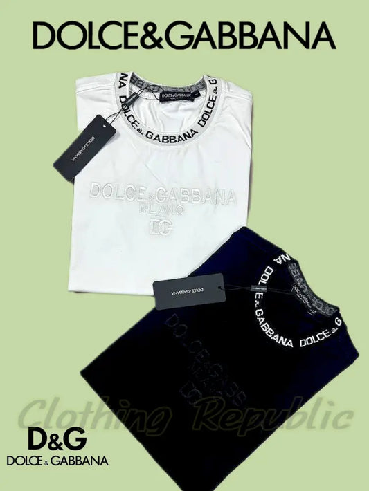 DOLCE & GABBANA Milano Jacquard Neck and Embroidery T-Shirt