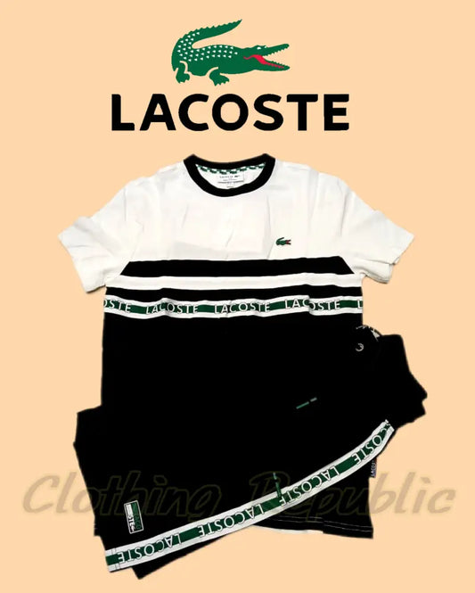 LACOSTE Men’s Regular Fit Logo Stripe T-shirt & Shorts Set